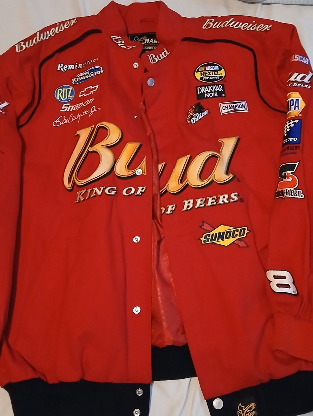 Budweiser Red Racing Team Jacket with Gold Logo Accents